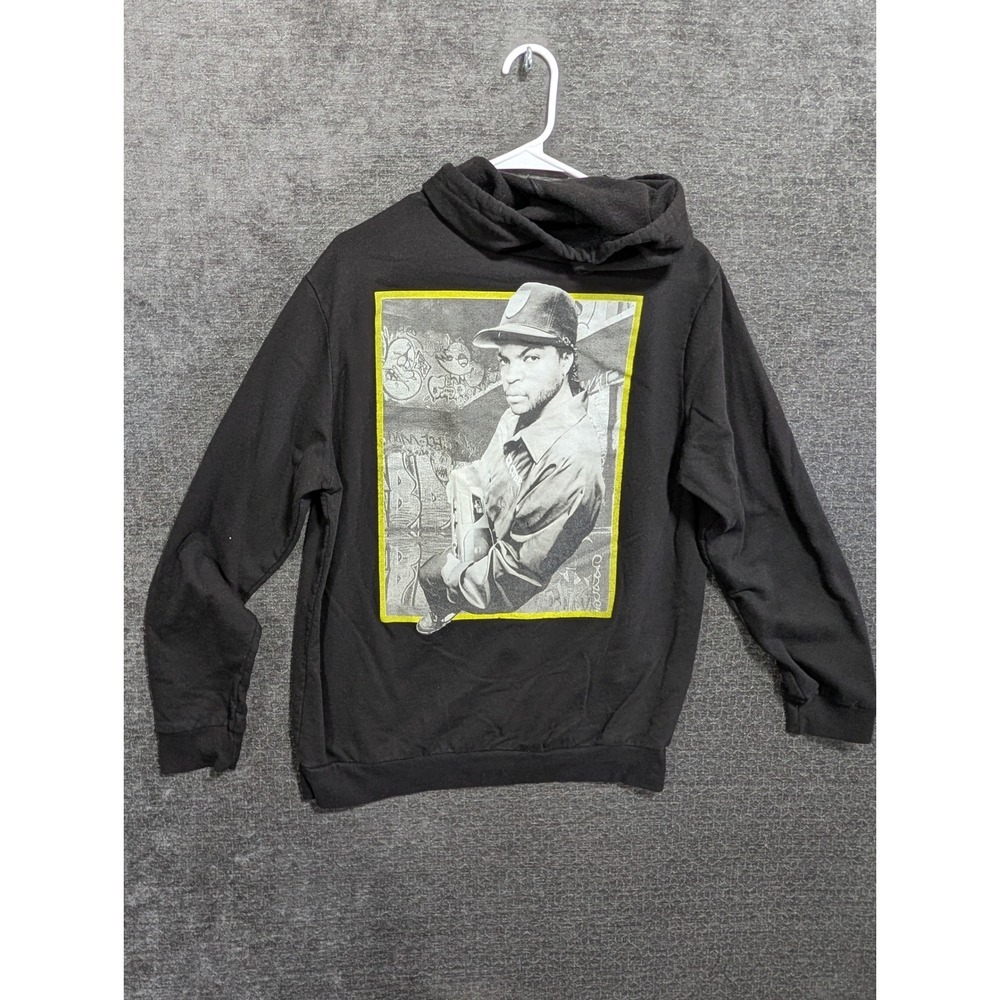 Ice Cube Mens Graphic Hoodie Black Yellow Logo Photo Print Rap Hip Hop Large